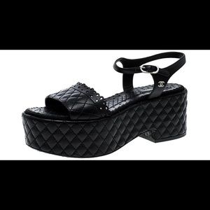 Chanel Quilted Leather CC Logo Platform Sandals